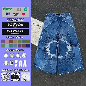 YSJY OEM Manufacturer Custom Designer Heavyweight Wide Leg Personality Blue Denim Jeans for Men