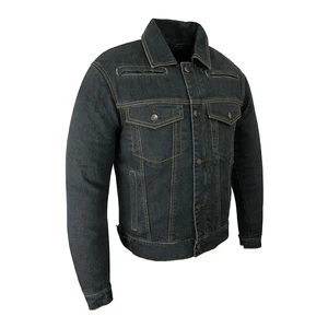 Men's Dark Denim Jacket Turn-down Collar Casual Cotton Single Breasted Button Front Regular Fit Autumn Outerwear