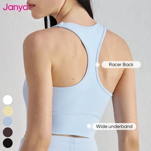 Janya Women's Breathable Gym Fitness Bras U-Neck Sleeveless Workout Running Tops Racer Back Yoga Sports Bra Front