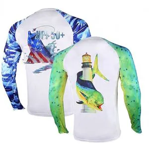 New Arrival Lightweight Blue Long Sleeve Marlin Outdoor UV Fishing Shirts Quick Dry 100% Polyester Clothing Plus Size