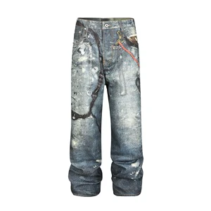2026 HaiYao High Quality Custom 3D Print Vintage Wash Breathable Straight Fit Streetwear Hiphop OEM ODM Cotton Men's Denim Jeans