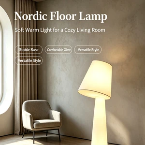 Nordic Tilted Shade Floor Lamp Linen Fabric Conical Base E27 Warm Ambient Light for Living Room Bedroom Study 3 Sizes