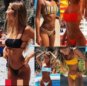 New Solid-color Two-piece Bikini Women's Swimsuit with Halter Straps and Triangular Bags, Hot and Sexy Swimsuit for Women