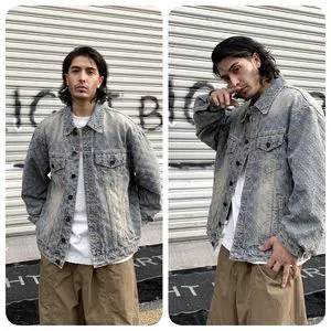 Trendy Jacquard Denim Jacket Men's Autumn and Winter New Niche Design Retro Jacket Loose Casual Denim Jacket