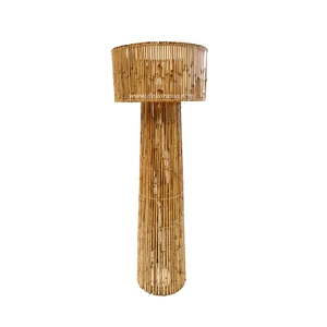 Sena Natural Bamboo Handmade Modern LED Small Touch Control Floor Standing Yellow Shade Eco-Friendly Customizable Living Room
