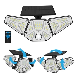 Solar Security LED Flood Light with PIR Human Detection 3-Head Waterproof Design for Fence Warehouse & Entrance Safety Lighting