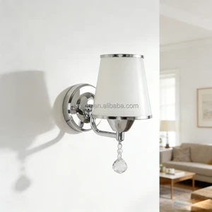 Modern LED Iron Glass Wall Lamp with E26 Base and Decorative Shade for Living Room and Bedroom
