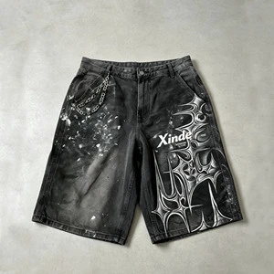 Factory Custom Cotton Streetwear Acid Wash Vintage Men's Baggy Jeans Casual Oversized Digital Dtg Printing Straight Denim Shorts