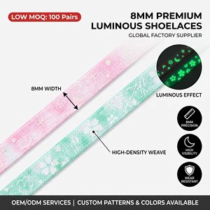 8mm High Glow Shoelaces Nighttime Sakura Daisy Pattern Flat Phosphorescent Laces For Sneakers Low MOQ Wholesale Supplier