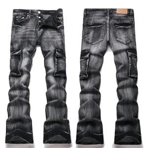 Hot Sale Cargo Jeans Women Men's Oversized Skull Jeans Men Slim Fit Punk Heavy Weight Denim Big Pocket Wide Leg Jeans for Men
