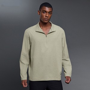 Customizable Men's Quarter Zip Pullover Lightweight Long Sleeve T Shirt Casual Top Linen Blend Blouse Daily Wear OEM Wholesale