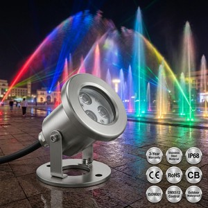 Durable Professional Outdoor IP68 Stainless Steel Submersible RGB DMX Floating Pond Spot LED Fountain Lamp Underwater Pool Light