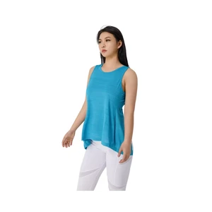 Women Gym Backless Two-Piece Gym Workout Yoga Set Breathable and Lightweight Blue Sleeveless Sport Tops with White Yoga Pants