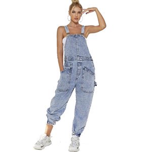 Women's Sleeveless Rompers Overall Jeans Jumpsuit Denim Women Full Length Denim Overalls Strapless Denim Jumpsuit