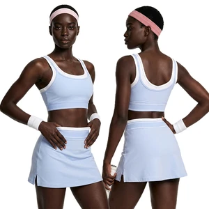 Wholesale High Quality Women 2 Piece Set Moisture Wicking Sports Vest Yoga Tennis Skirt High Elastic Fitness Yoga ActivewearSuit