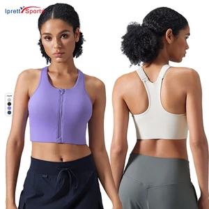 New Style High Support Front Zipper Sport Bra One Cup Adjustable Straps Breathable Shockproof Underwear Crop Top Fitness