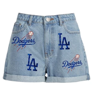 High Quality Women's Denim Shorts with Sequin Embroidery Personalized Logo Casual Wear for Game Day High School Teams