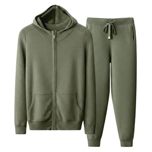 Casual Vintage Distressed Flared Tracksuit Bottoms with Zipped Hoodie Breathable Quick Dry Polyester/Cotton Sportswear