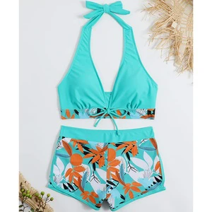 3D Custom Sports Fitness Swimwear Bikini 2-Piece Set Sports Bra Boxer Shorts Classic Printed Beachwear Women Swimsuit