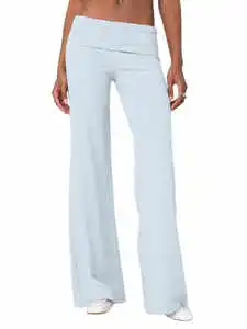 Custom Women's Sleek Asymmetrical Short Sleeve Slim Skinny Flare Foldover Pants Embroidered Eco-Friendly Breathable