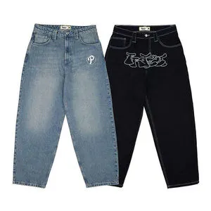 Custom logo American Retro Embroidery Jeans Wide Leg Acid Wash Jeans Baggy Pants Streetwear Hip Hop Plus Size Men's Jeans