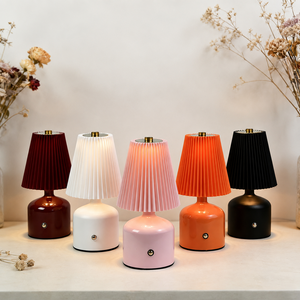 TAIKOO Pleated Fabric Table Lamp USB Rechargeable Bedside Decorative Light For Bedrooms And Nightstands