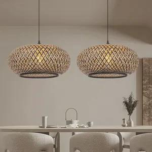 Minimalist Style Ecological Bamboo Lampshade Hand Woven Bamboo Pendant Light Wicker Bamboo Hanging Pendant Light