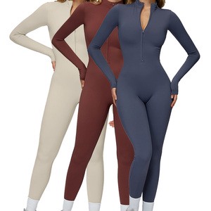 ELT2509 Women's Sports Jumpsuit Warm Long Sleeve Yoga Bodysuit Onesie One Piece Workout Stretchy Jumpsuits