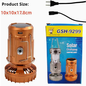 2026 New Emergency Camping Lantern with Fan | Solar & USB Rechargeable Waterproof Light for Power Outages