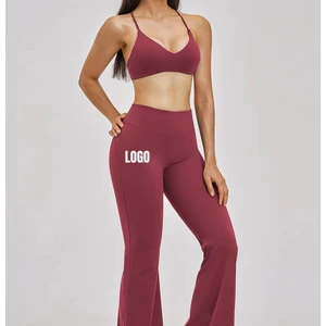 Workout Sets for Women 2 Piece Y Line Strappy Sports Bra High Waist Flared Pants Gym Yoga Pilates Outfits