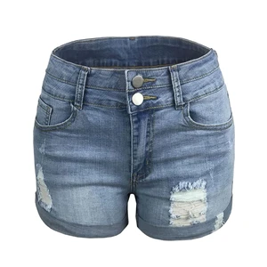 Women's Casual Breathable Heat-Transfer Printed Button High Elastic Waist Denim Shorts
