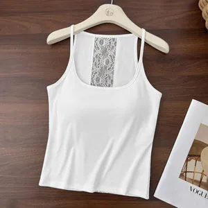 Ladies' Camisole Vest with Lace Stitching, Thin Shoulder Straps, Slim Fit, Inner and Outer Wear, Top for Home Dating