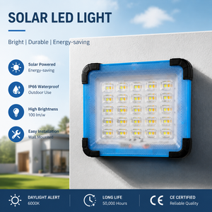 IP66 Waterproof Outdoor LED Solar Floodlight High Power Rechargeable Security Light Detachable Panel Garden CE Certified Remote