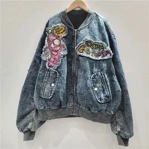 Women's Zipper up Fashion Denim Mix Jacket Wholesale Product
