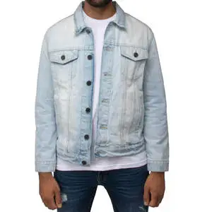 Custom Casual Men's Stylish Denim Jacket with Front Logo Canvas Fabric Breathable Streetwear Winter High Quality 340g