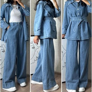 Europe and the United States New Women's Long-sleeved Denim Jacket + Wide-leg Jeans Two-piece Set