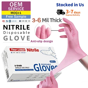 4mil 6mil 8mil Manufacturers Medical Hand Black Pink Disposable Nitrile Medi Grip Glove Powder Free