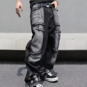Men's Western Style Leather Trim Denim Pants - Casual Long Length Jeans