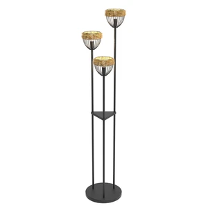 Natural Rattan Style Black 3 Heards Custom Lamp Floor Exe protection Creative Them Led Standing Floor Lamp with Living Room