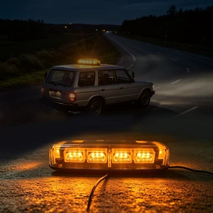 12V Mini Amber LED Warning Light Bar Magnetic Mount Emergency Strobe Light for Trucks Tow Trucks Forklifts