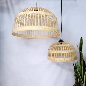 Handmade Bamboo Rattan Pendant Lamp with Induction Lamps Dimmable for Traditional Villa Home Decor