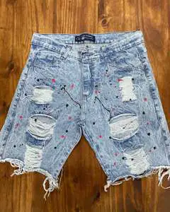 Wholesale 100% Cotton Jeans Denim Shorts Print Streetwear Distressed Ripped Slim Fit Men'S Denim Jeans Shorts