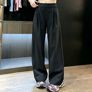 Women's Quick-Dry Breathable High-Waisted Active Bottoms Loose Versatile Solid Color Casual Wide Pants Elastic Waist Pants