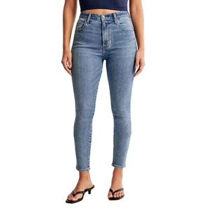 Women's Plus Size Casual Sports Pencil Pants Denim Jeans Mid Waist Quick Dry Breathable Light Wash 100% Cotton Customized Color