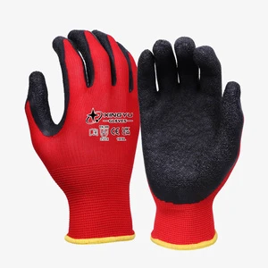 XINGYU CE Safety Gardening Assembly Lines Outdoor Labor 13 Gauge Polyester Crinkle Latex Palm Coated Work Safety Gloves