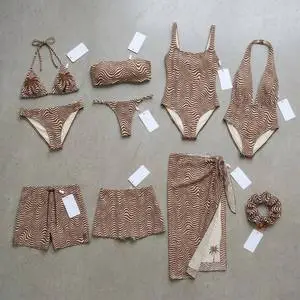 OEM Custom Print Embroidery Recycled Fabric Contrasting Ties Triangle Halter High Cut Leg Cheeky Swimwear Women's Beaded Bikini