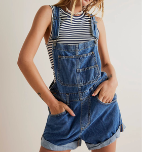 2026 Retro Loose Wide Leg Denim Short Overalls for Ladies, High Waist Baggy Straight Jean Jumpsuit Daily Outfit