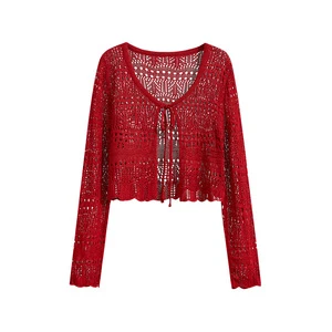 Women Knitted Lace V-Neck Cardigan Top