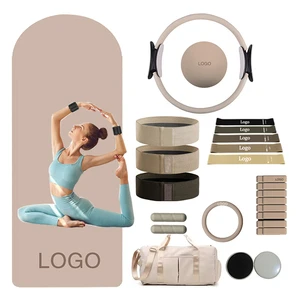 Yoga Mat Home Fitness Set Gym Yoga Ball & Circle Pilates Ring Stretch Band Resistance Pilates Kit Set Yoga Pilates Accessories