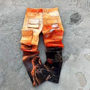 Custom Plus Size Men's Knitted Colored Washed Straight-leg Denim Jeans Quick Dry Mid Waist Summer Casual Streetwear